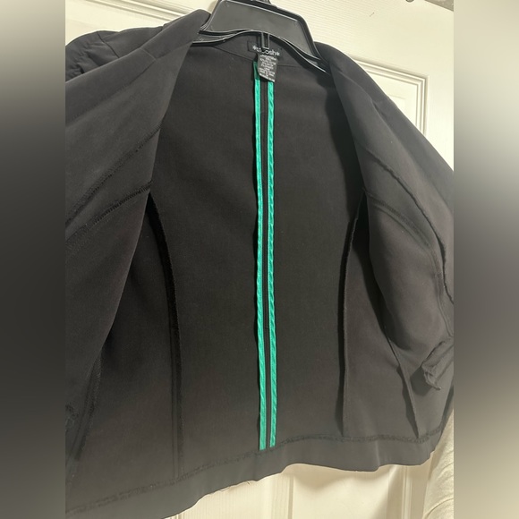 Stoosh women's black blazer 3/4 ruched sleeves stretchy fabric size M - Picture 4 of 9